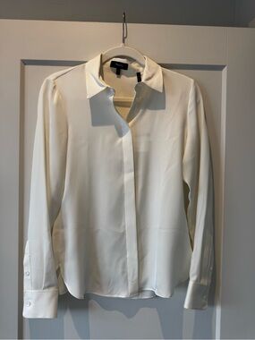 Theory Ivory Modern Ggt 100% Silk Classic Fitted Shirt - Small
